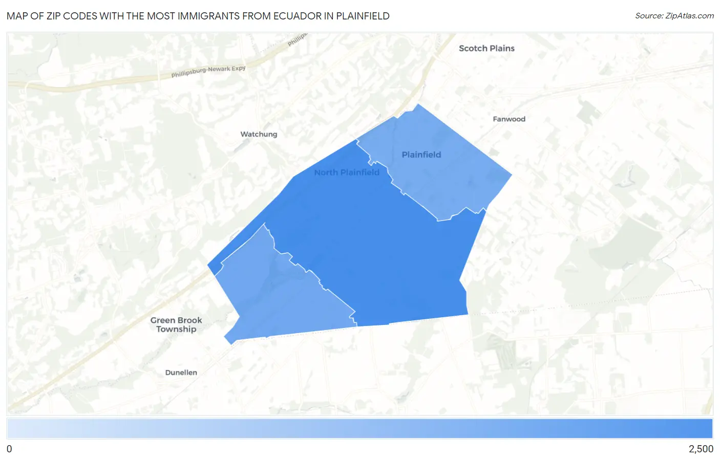 Zip Codes with the Most Immigrants from Ecuador in Plainfield Map