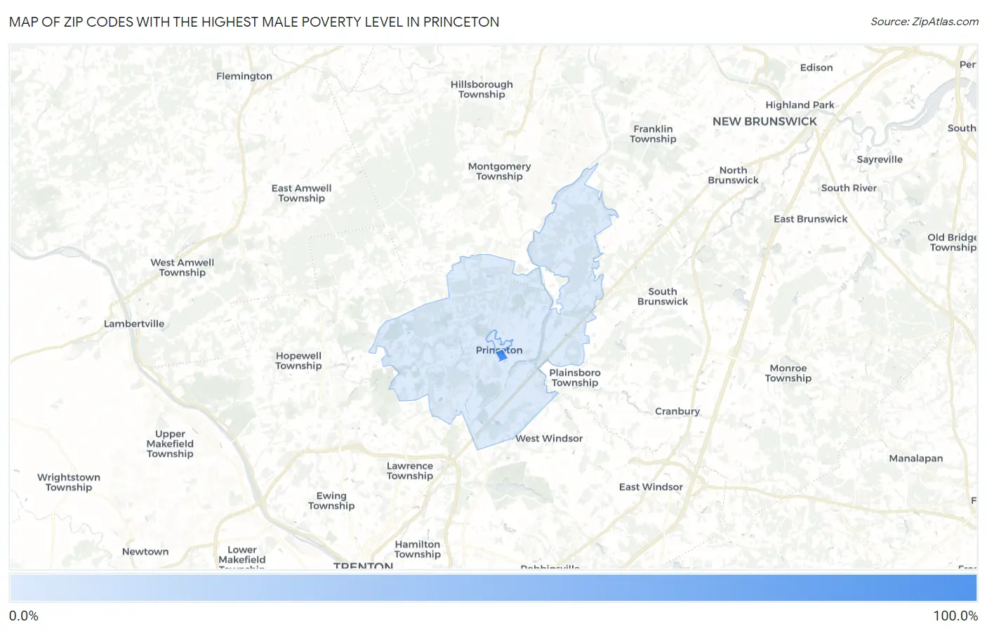 Zip Codes with the Highest Male Poverty Level in Princeton Map