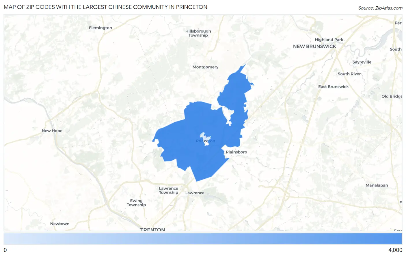 Zip Codes with the Largest Chinese Community in Princeton Map