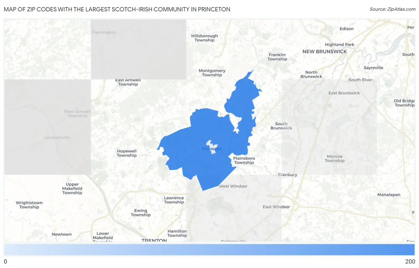 Zip Codes with the Largest Scotch-Irish Community in Princeton Map