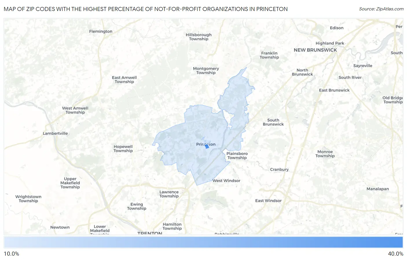 Zip Codes with the Highest Percentage of Not-for-profit Organizations in Princeton Map