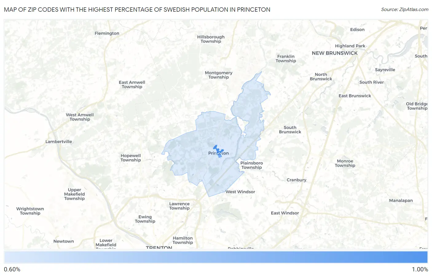 Zip Codes with the Highest Percentage of Swedish Population in Princeton Map