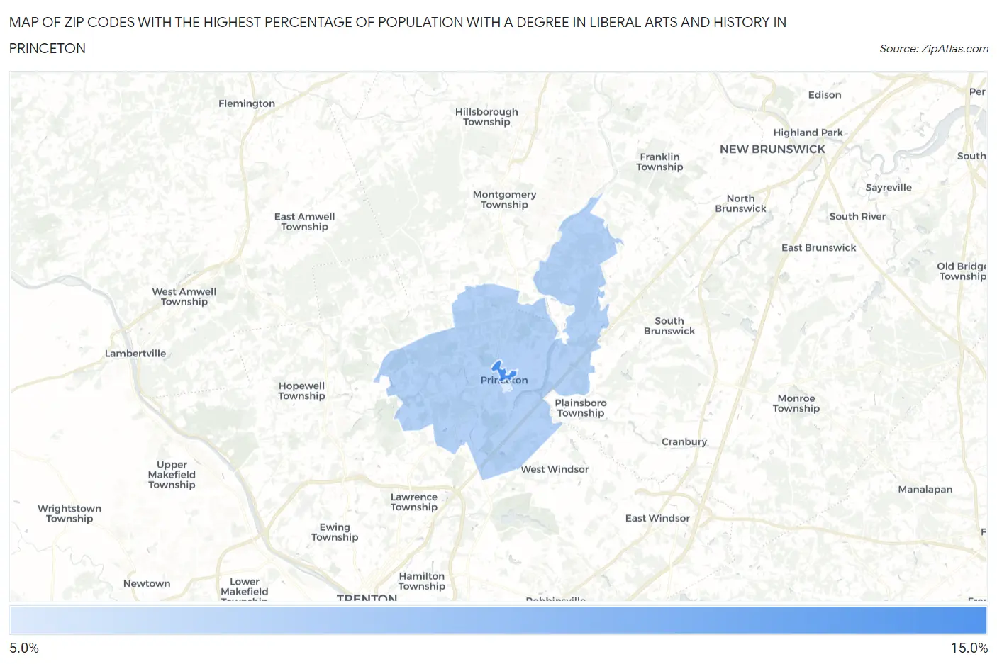 Zip Codes with the Highest Percentage of Population with a Degree in Liberal Arts and History in Princeton Map