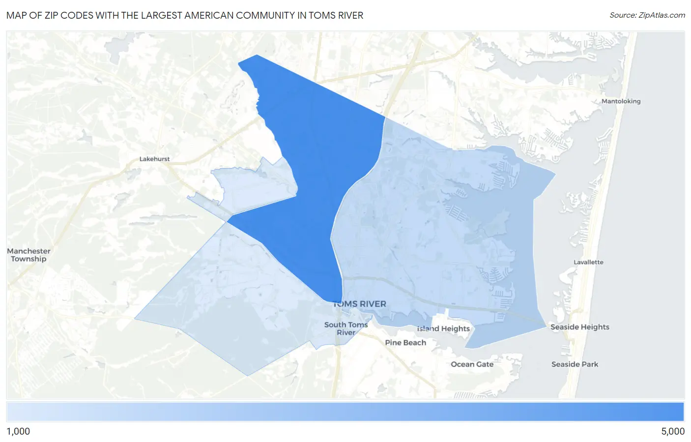 Zip Codes with the Largest American Community in Toms River Map