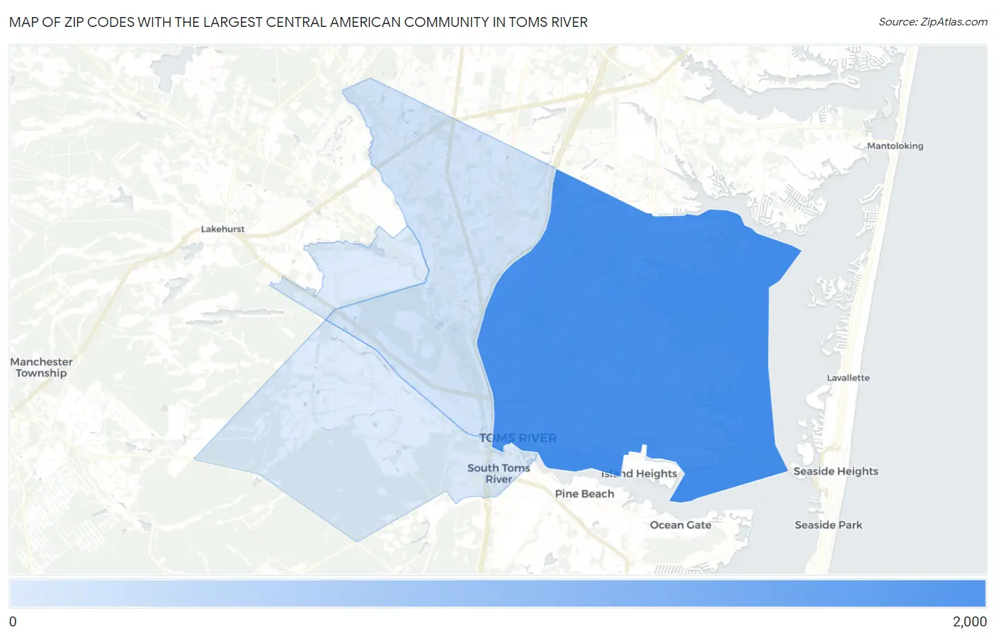 Zip Codes with the Largest Central American Community in Toms River Map