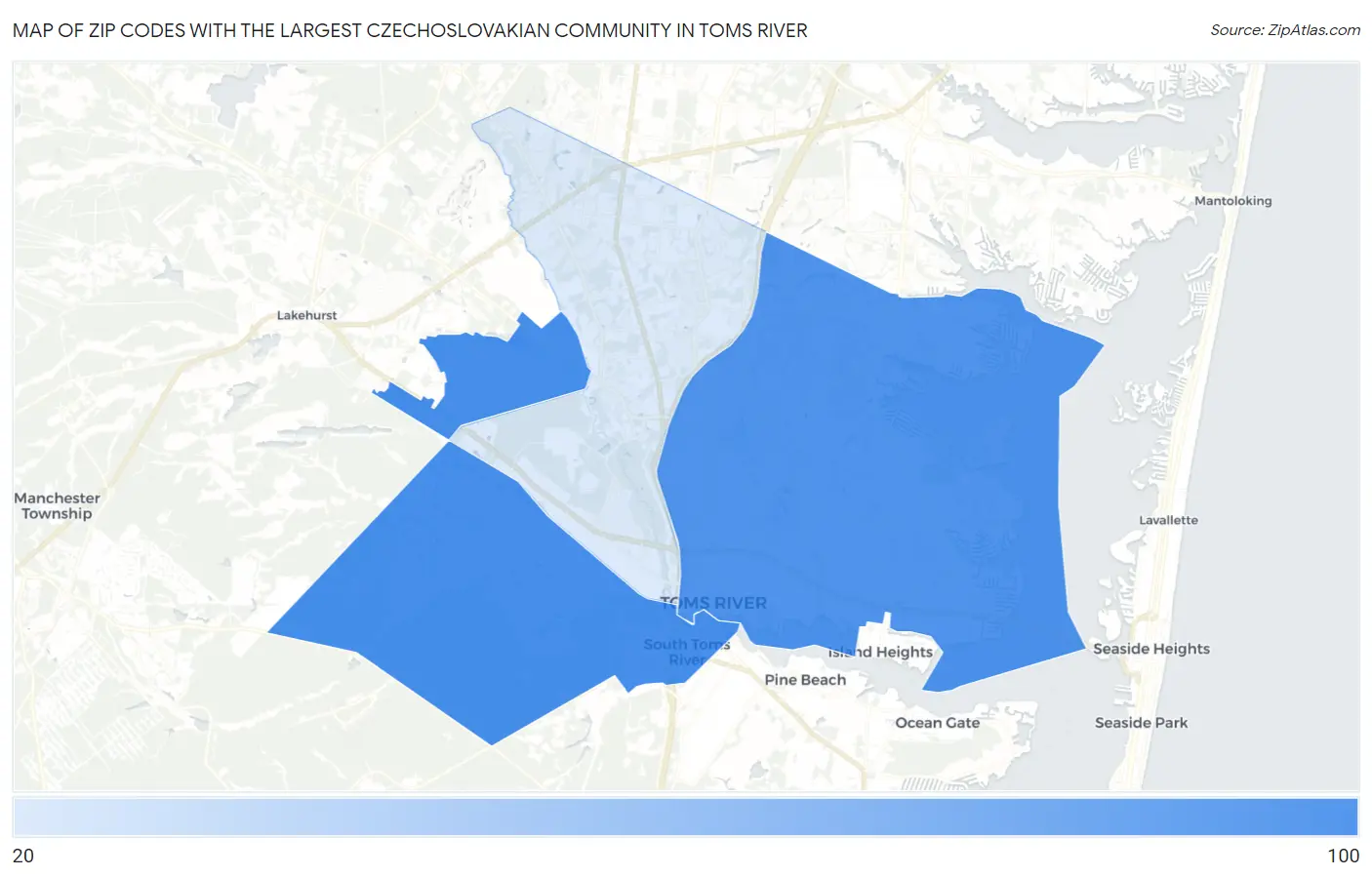 Zip Codes with the Largest Czechoslovakian Community in Toms River Map