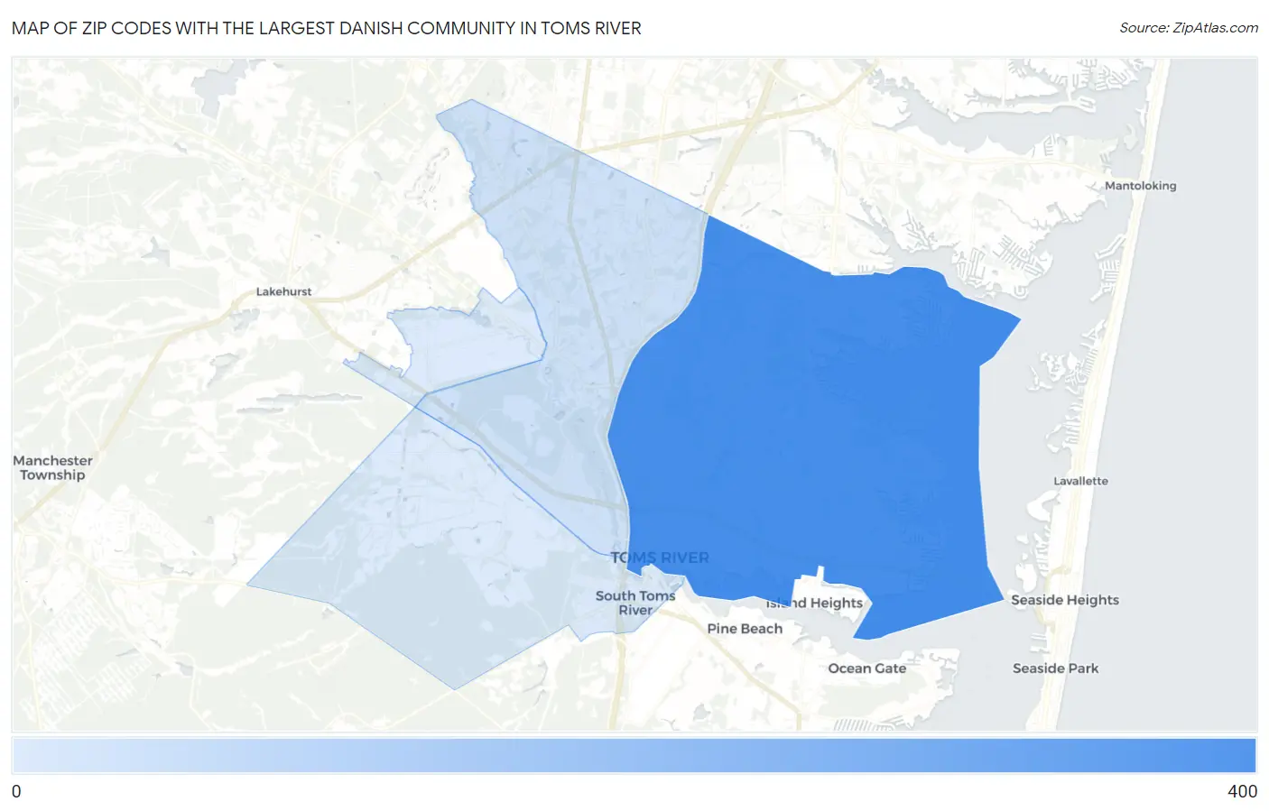Zip Codes with the Largest Danish Community in Toms River Map