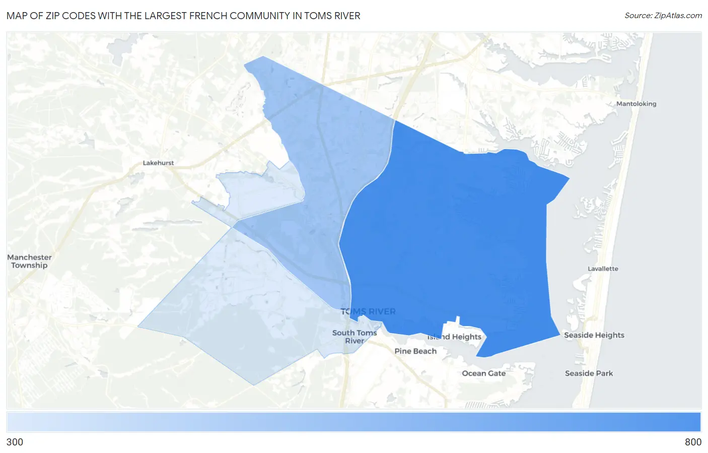 Zip Codes with the Largest French Community in Toms River Map