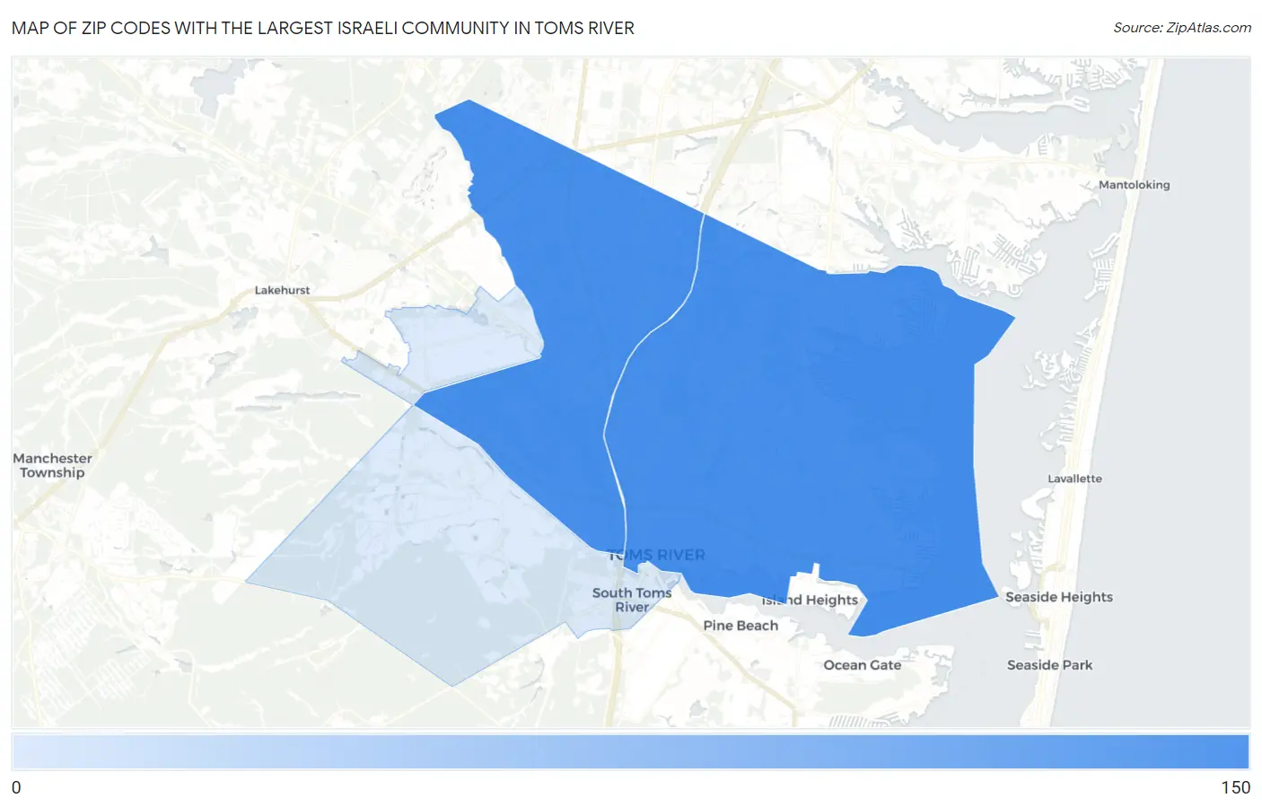 Zip Codes with the Largest Israeli Community in Toms River Map