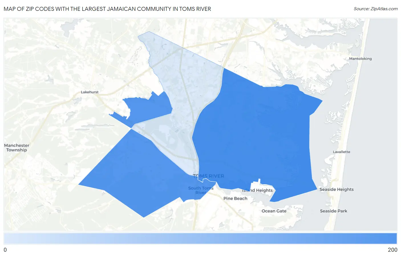 Zip Codes with the Largest Jamaican Community in Toms River Map