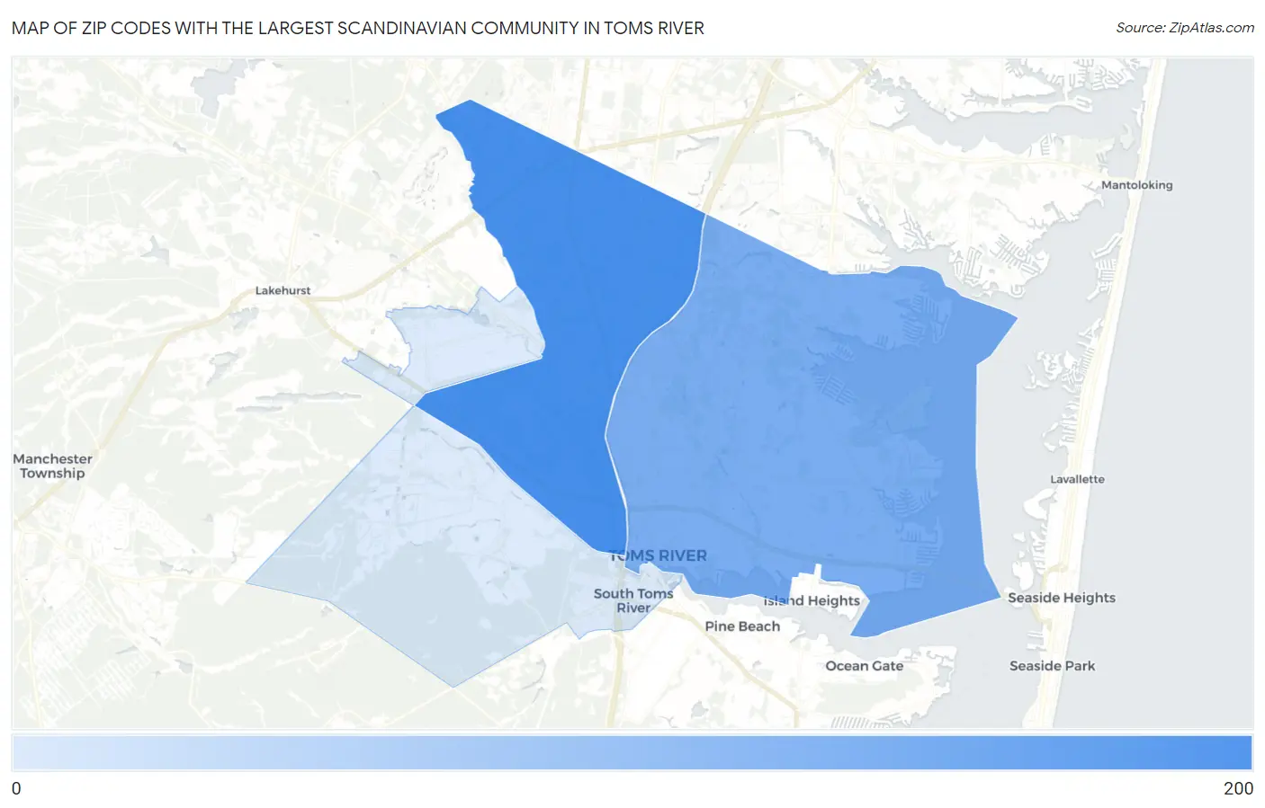 Zip Codes with the Largest Scandinavian Community in Toms River Map