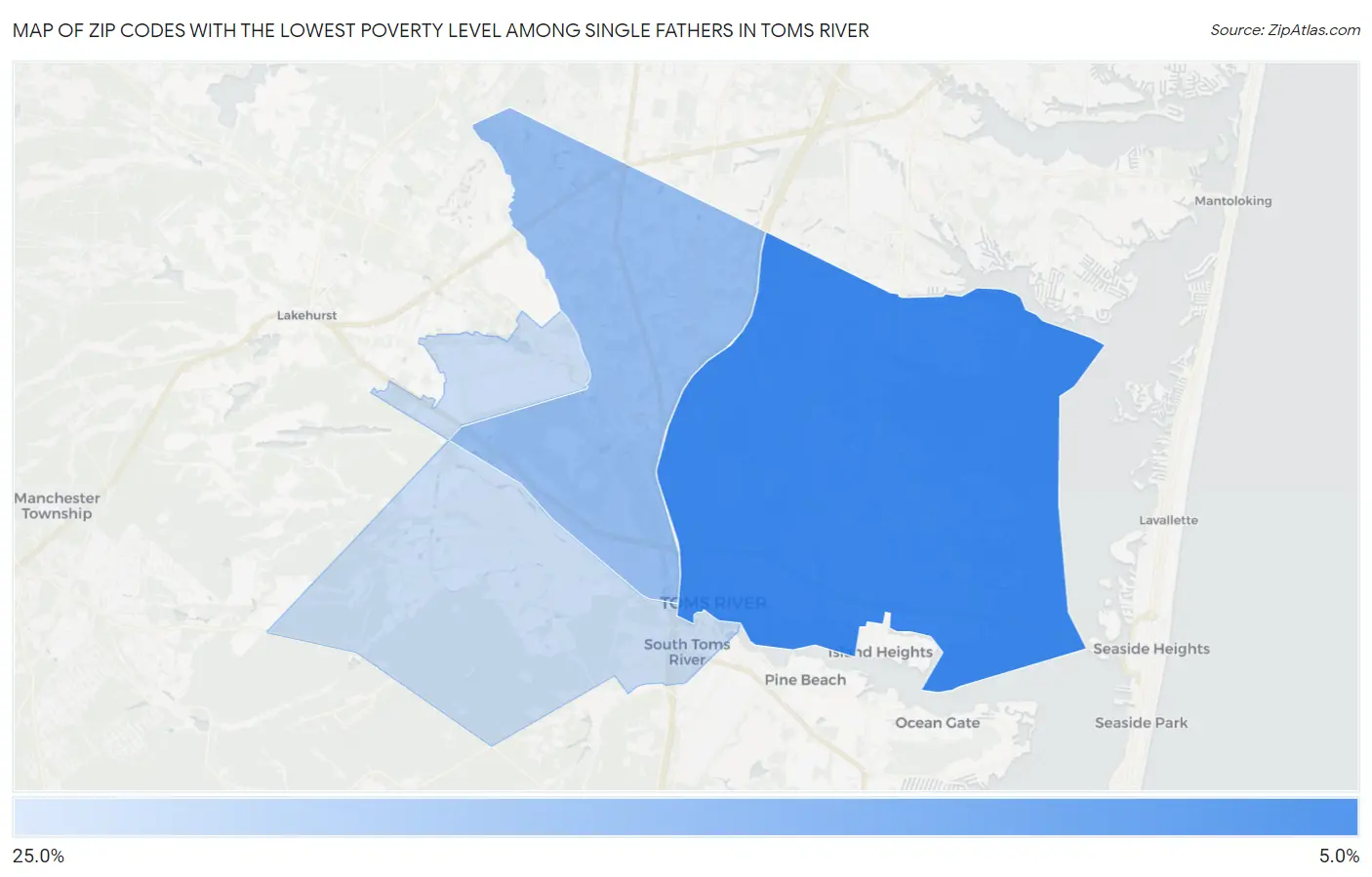 Zip Codes with the Lowest Poverty Level Among Single Fathers in Toms River Map