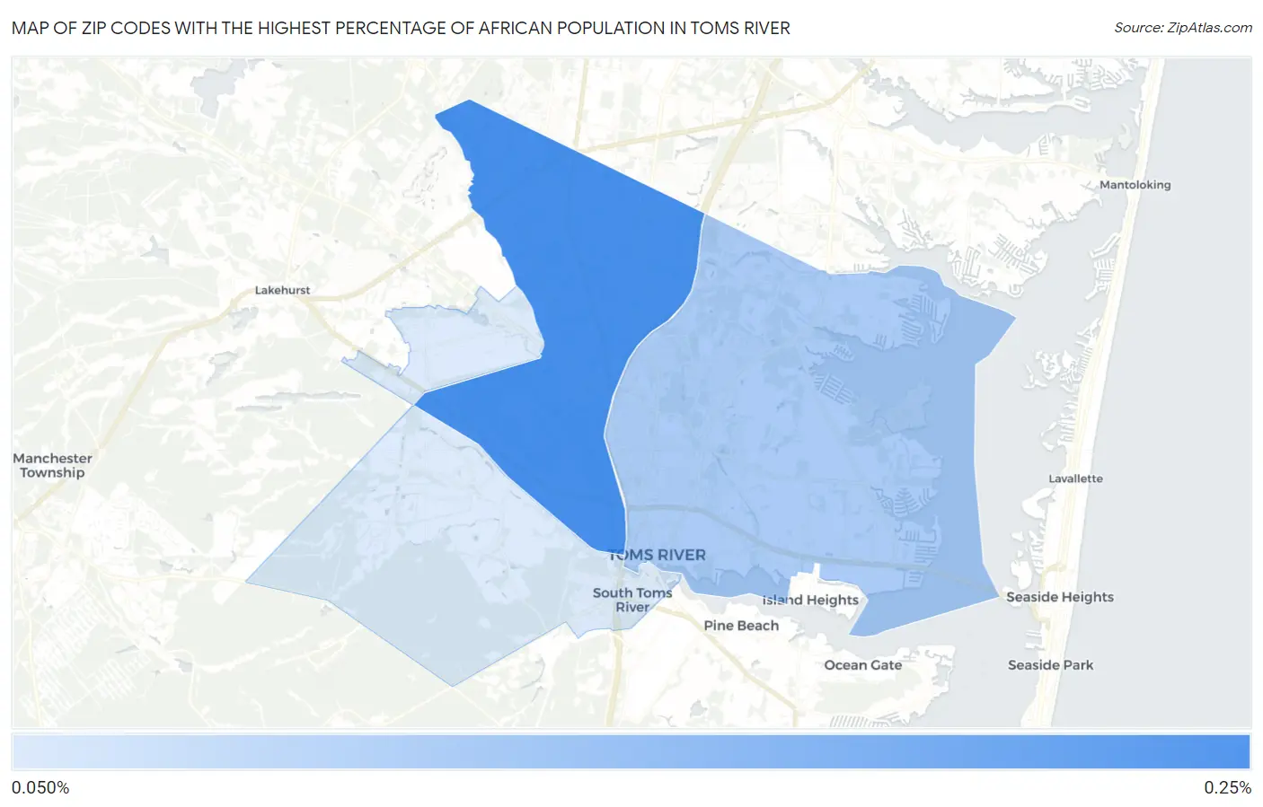 Zip Codes with the Highest Percentage of African Population in Toms River Map