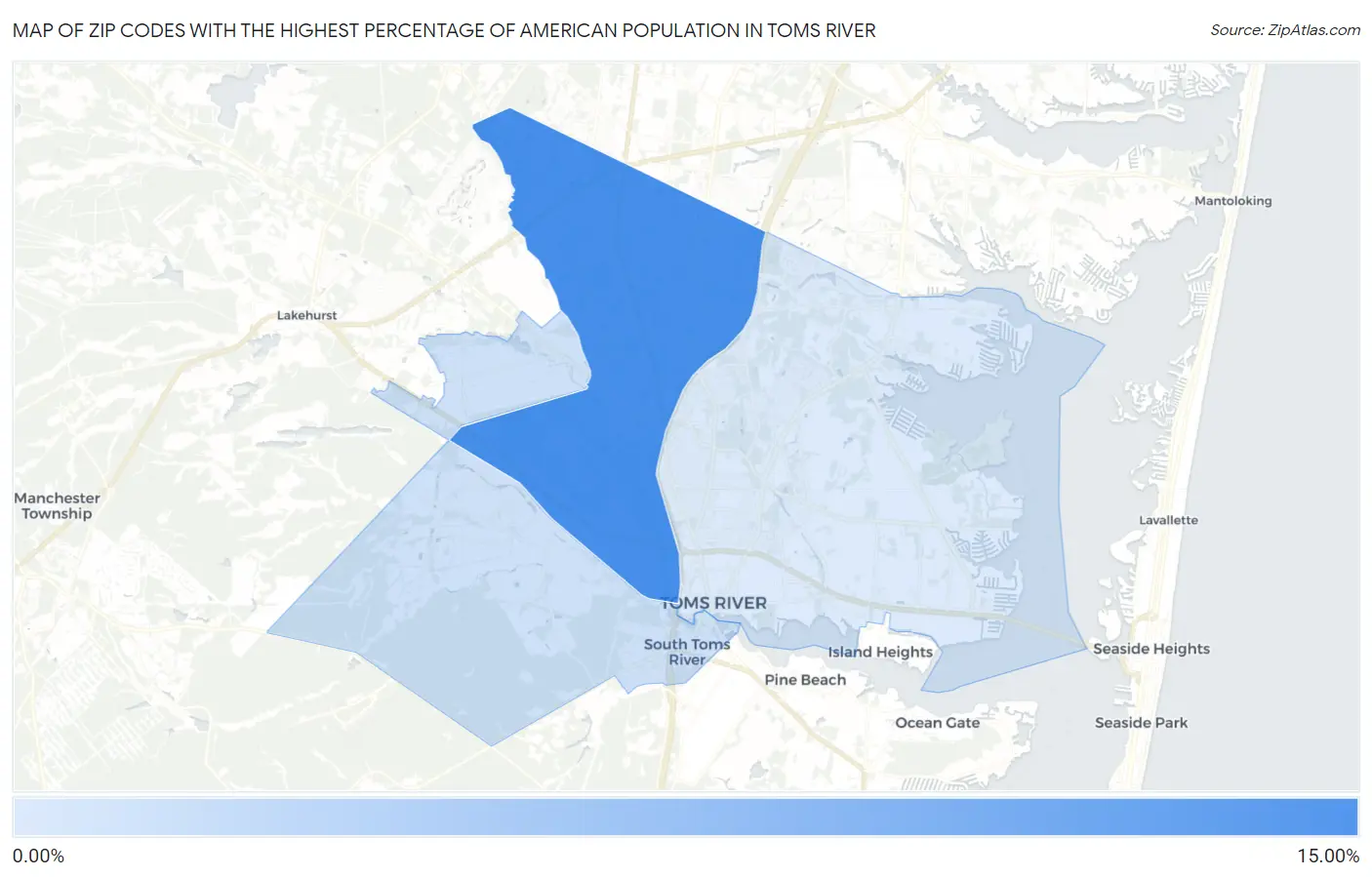 Zip Codes with the Highest Percentage of American Population in Toms River Map