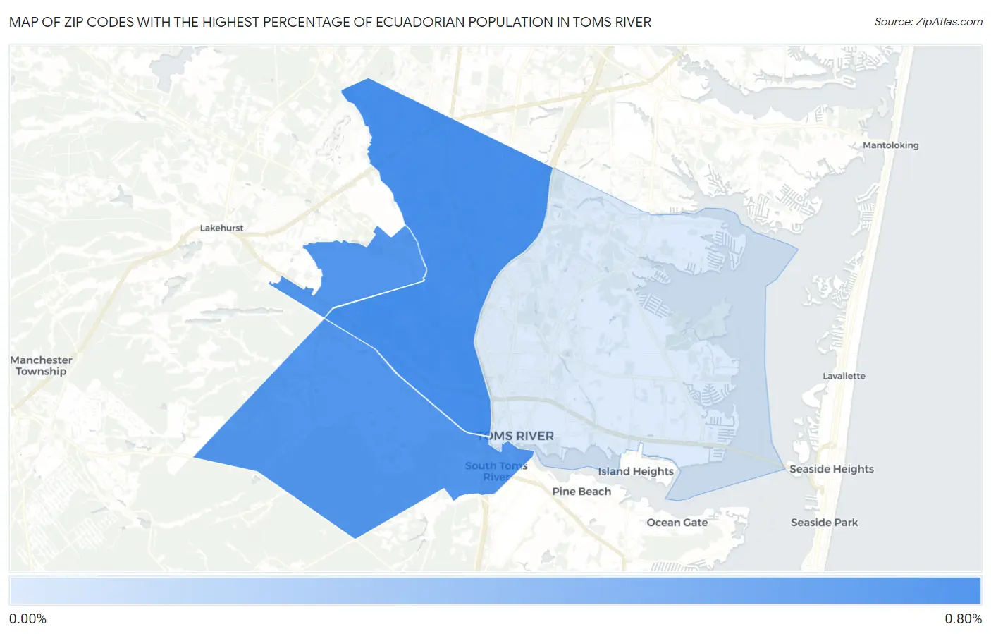 Zip Codes with the Highest Percentage of Ecuadorian Population in Toms River Map