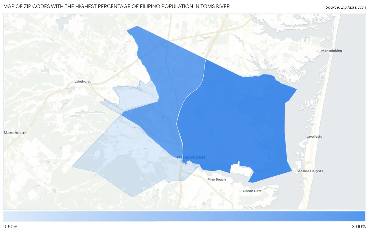 Zip Codes with the Highest Percentage of Filipino Population in Toms River Map