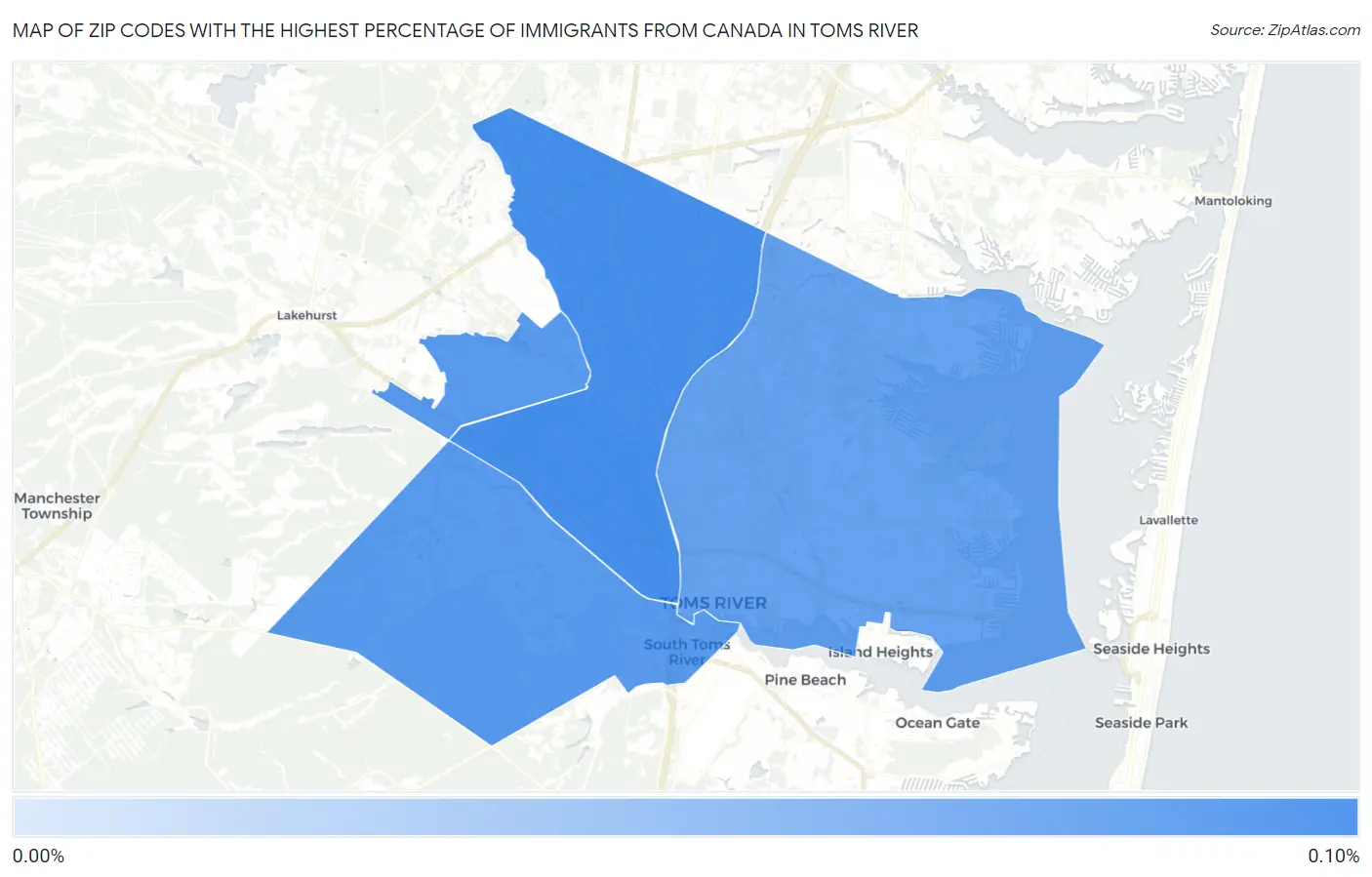 Zip Codes with the Highest Percentage of Immigrants from Canada in Toms River Map