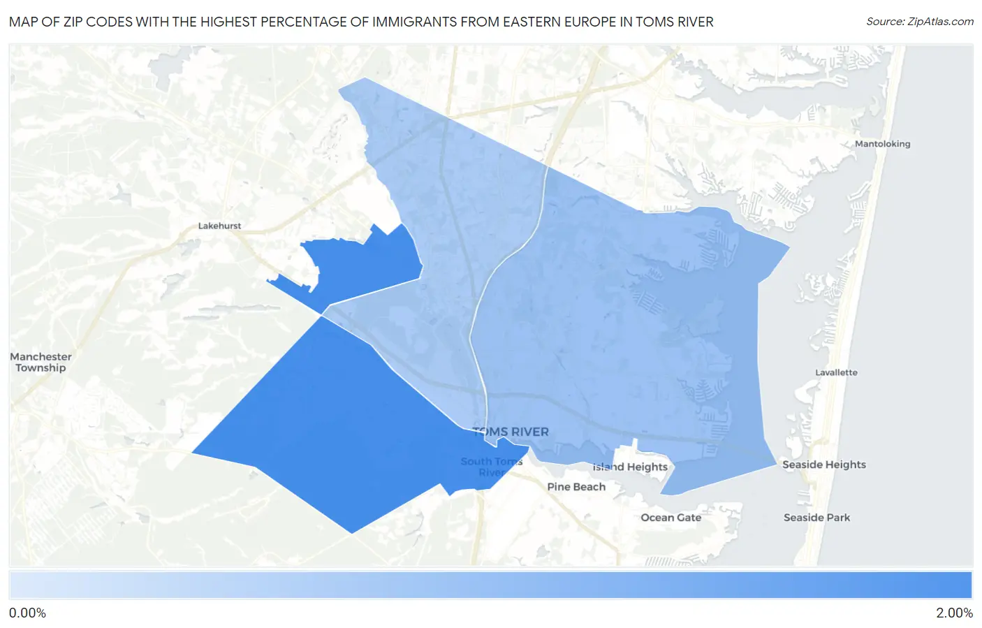 Zip Codes with the Highest Percentage of Immigrants from Eastern Europe in Toms River Map