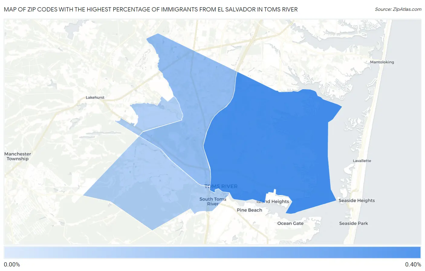 Zip Codes with the Highest Percentage of Immigrants from El Salvador in Toms River Map