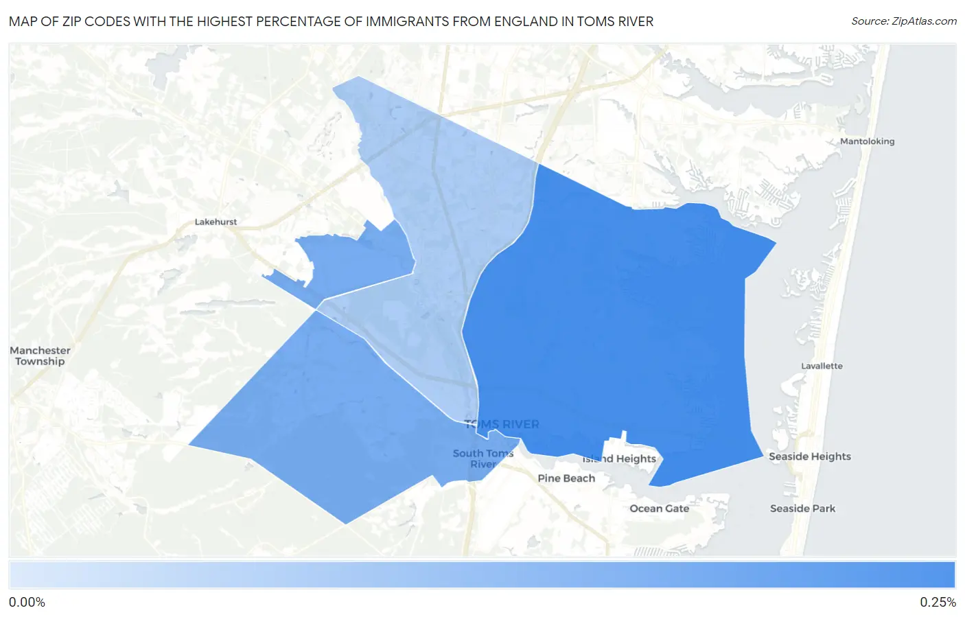 Zip Codes with the Highest Percentage of Immigrants from England in Toms River Map
