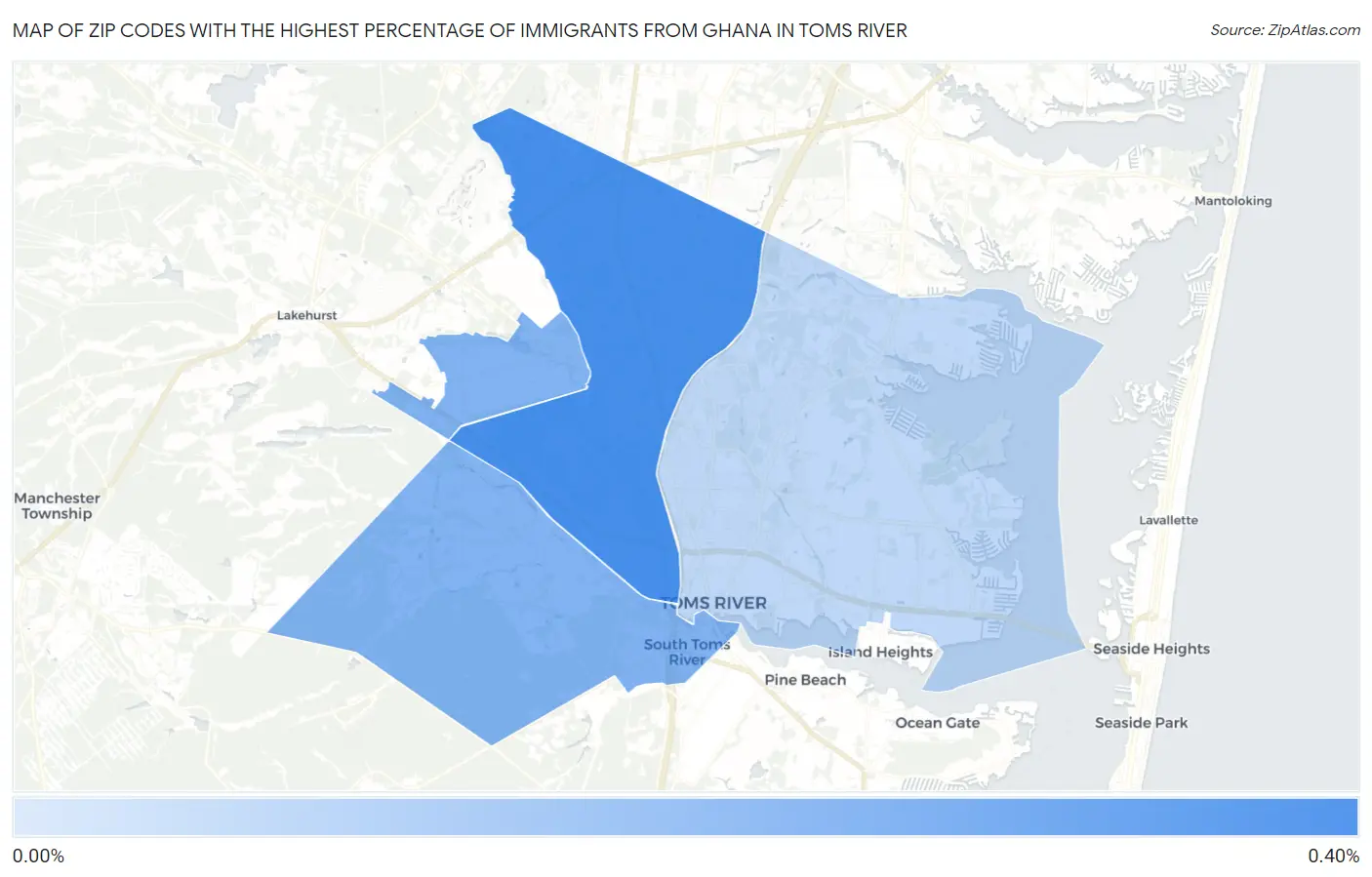 Zip Codes with the Highest Percentage of Immigrants from Ghana in Toms River Map