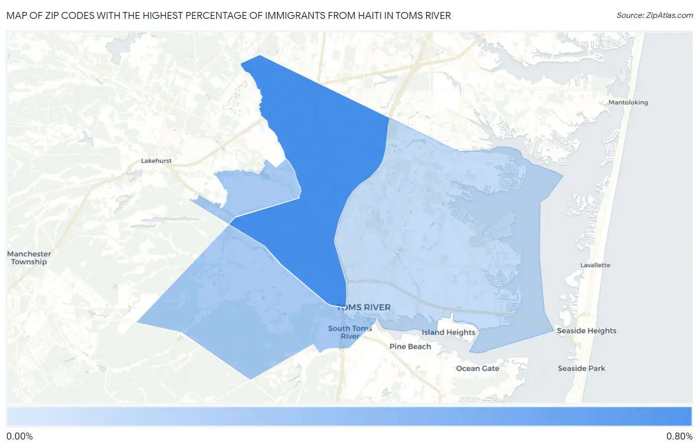 Zip Codes with the Highest Percentage of Immigrants from Haiti in Toms River Map