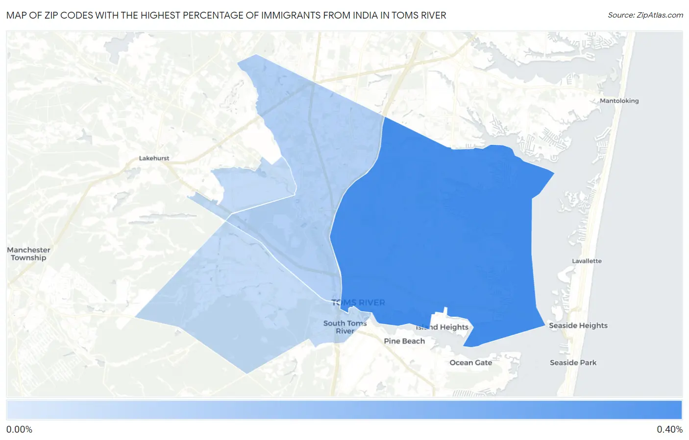 Zip Codes with the Highest Percentage of Immigrants from India in Toms River Map