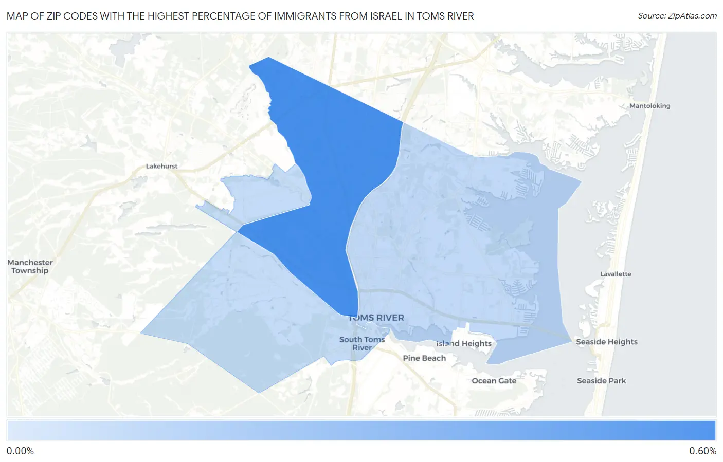Zip Codes with the Highest Percentage of Immigrants from Israel in Toms River Map