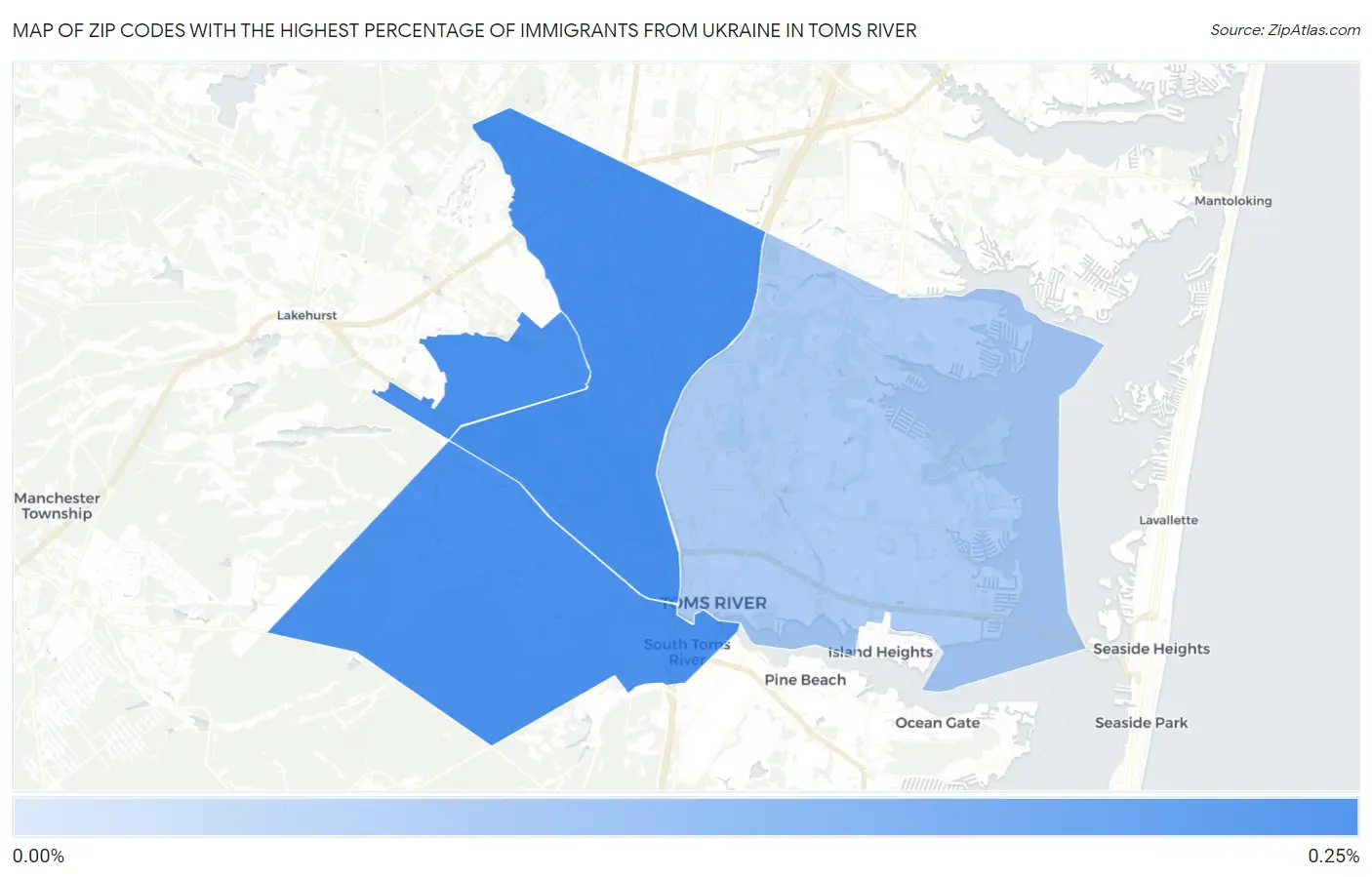Zip Codes with the Highest Percentage of Immigrants from Ukraine in Toms River Map