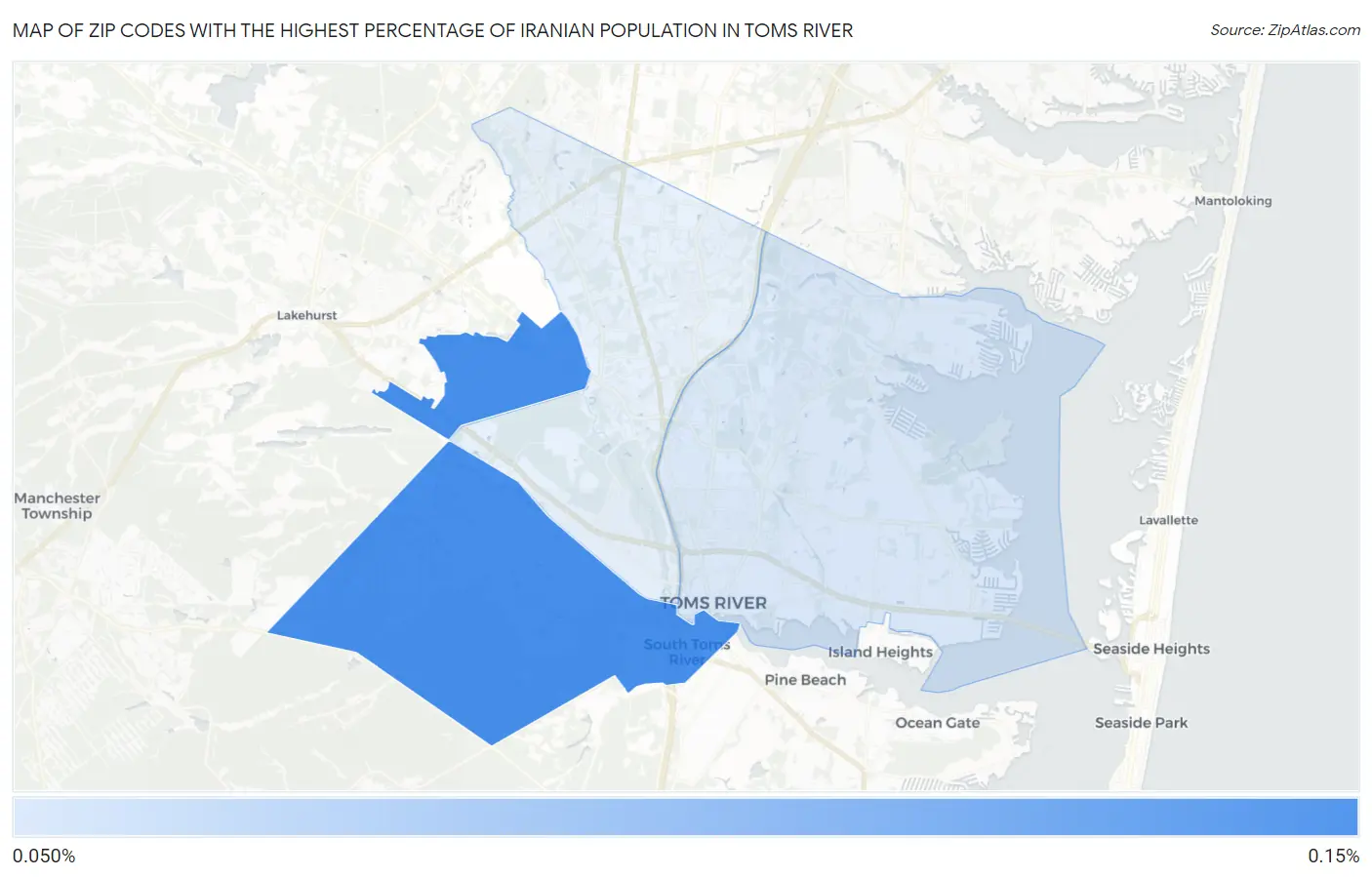 Zip Codes with the Highest Percentage of Iranian Population in Toms River Map