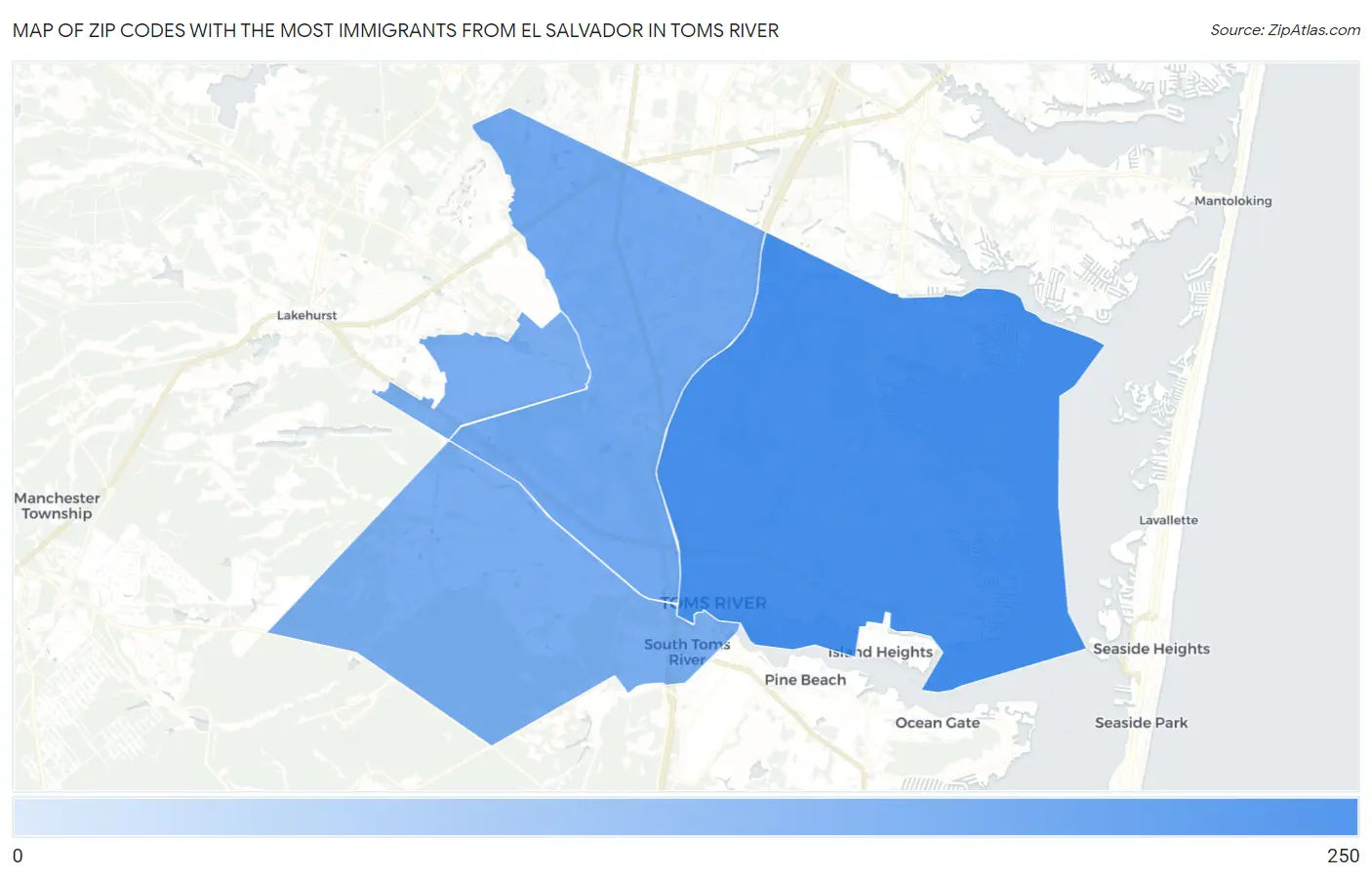 Zip Codes with the Most Immigrants from El Salvador in Toms River Map