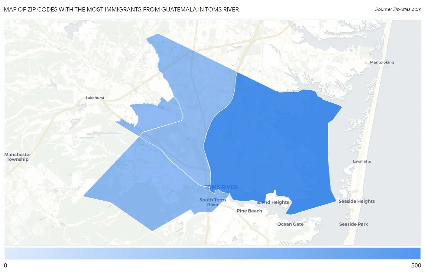 Zip Codes with the Most Immigrants from Guatemala in Toms River Map