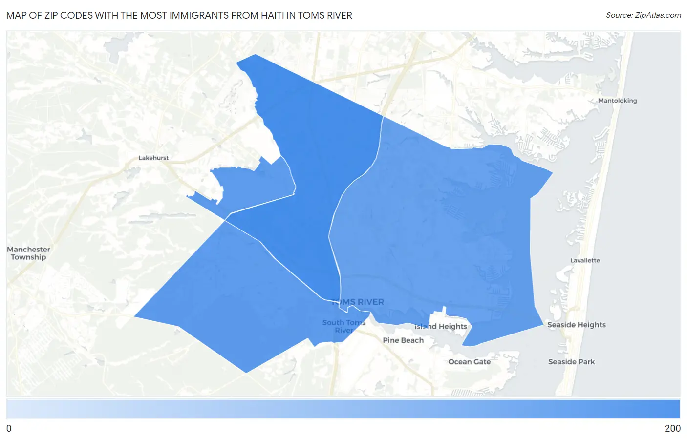Zip Codes with the Most Immigrants from Haiti in Toms River Map