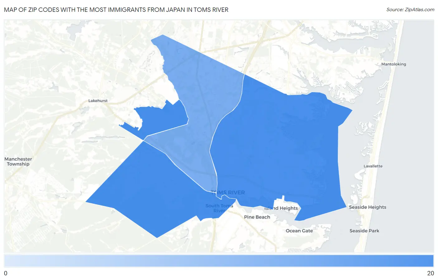 Zip Codes with the Most Immigrants from Japan in Toms River Map