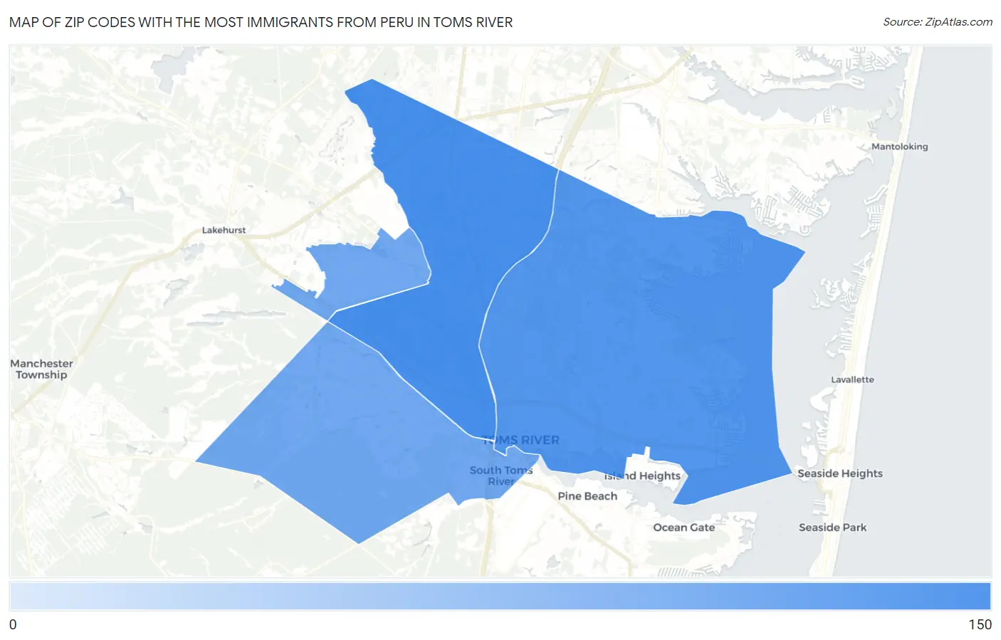 Zip Codes with the Most Immigrants from Peru in Toms River Map