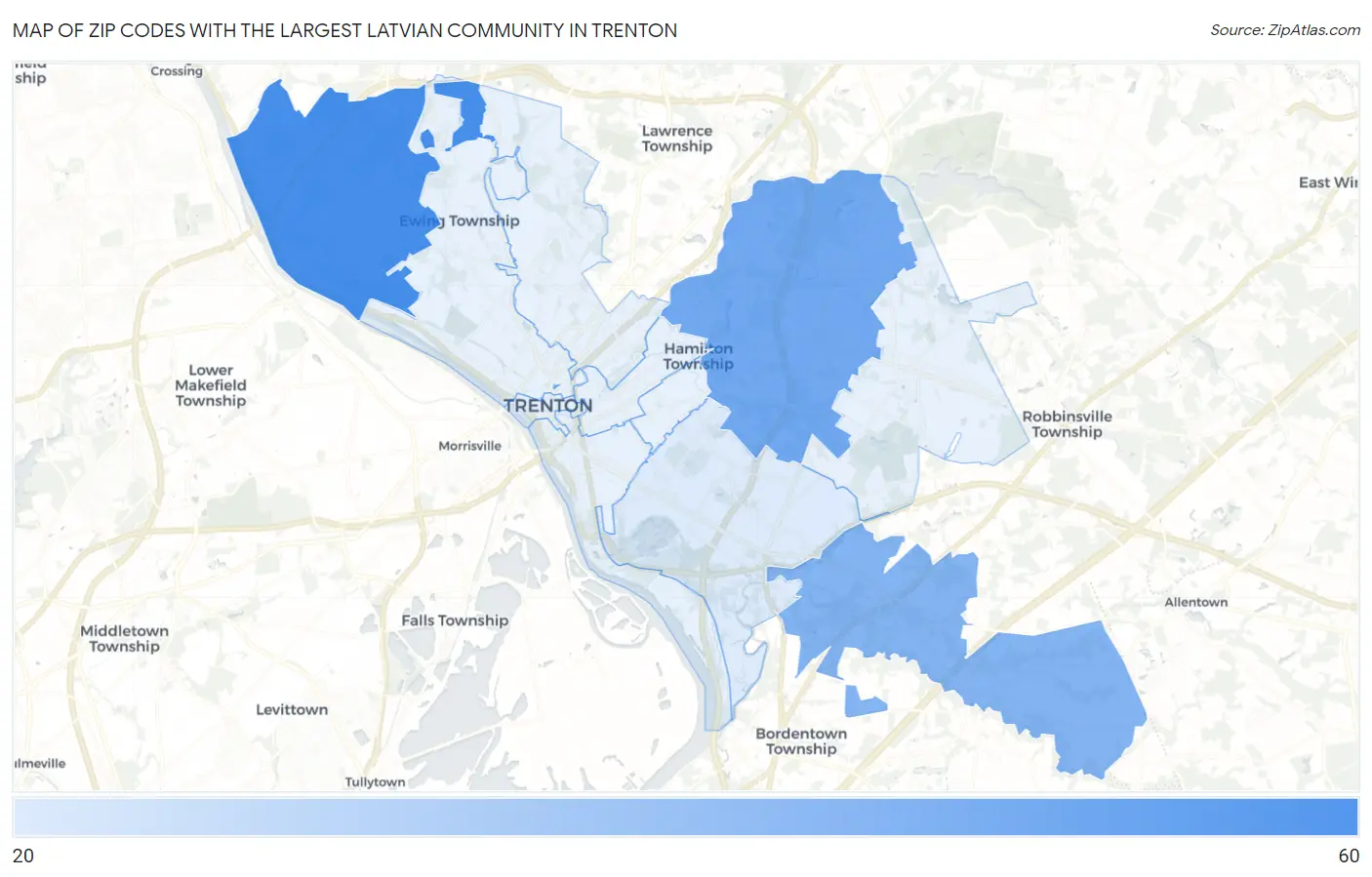 Zip Codes with the Largest Latvian Community in Trenton Map
