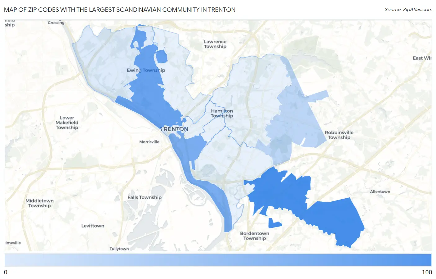 Zip Codes with the Largest Scandinavian Community in Trenton Map