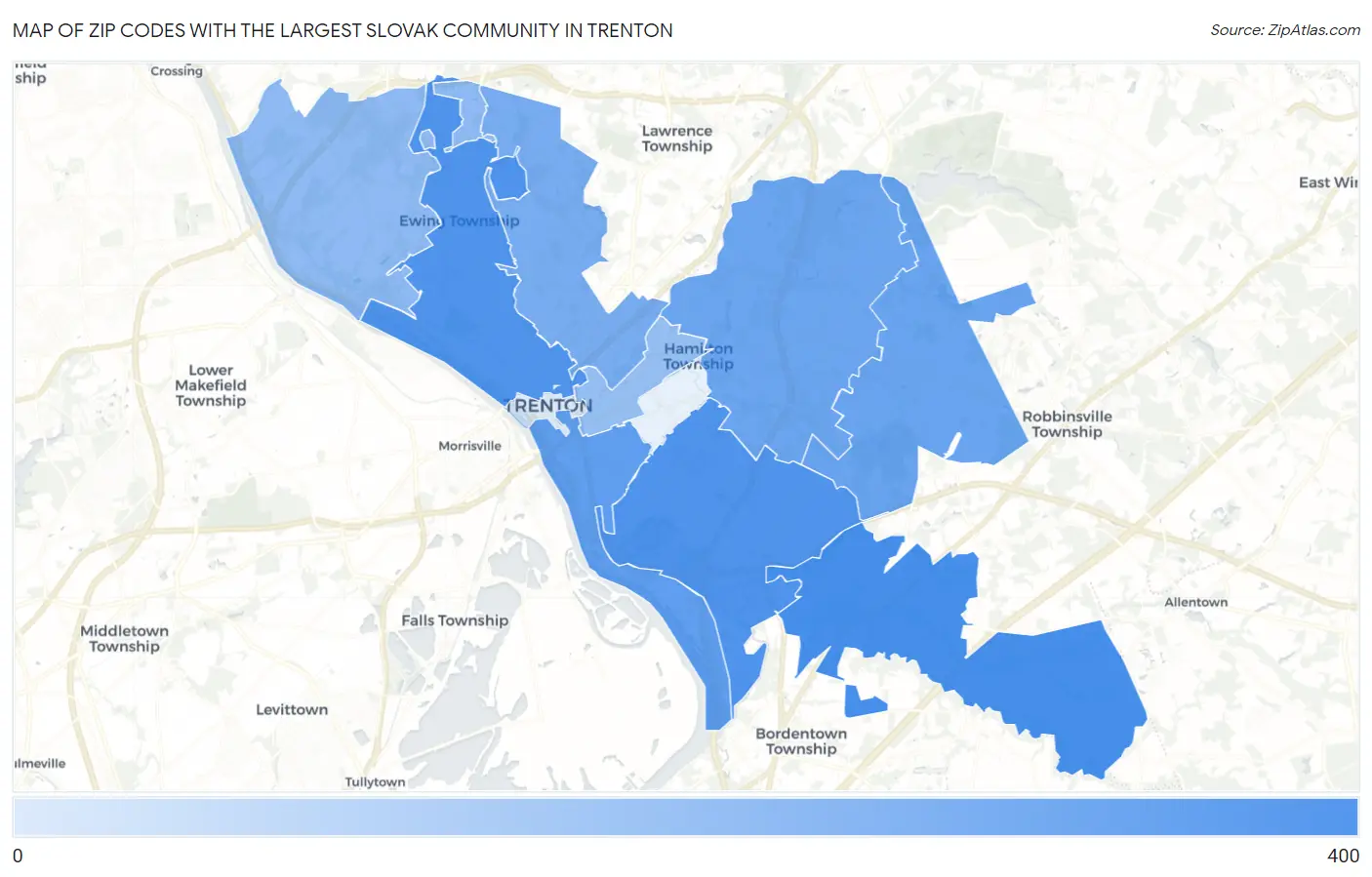 Zip Codes with the Largest Slovak Community in Trenton Map