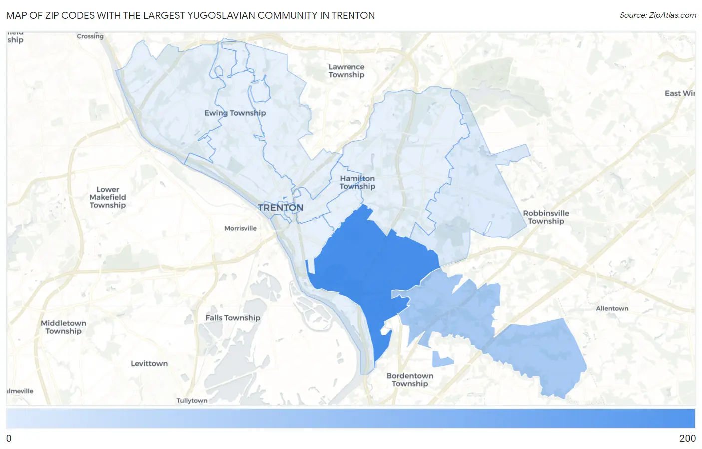Zip Codes with the Largest Yugoslavian Community in Trenton Map