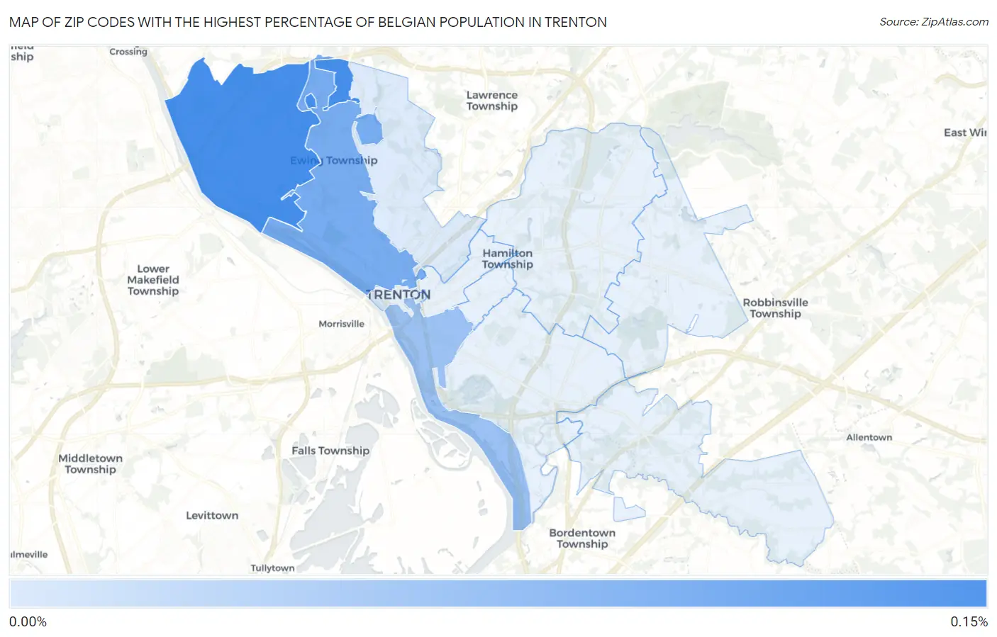 Zip Codes with the Highest Percentage of Belgian Population in Trenton Map