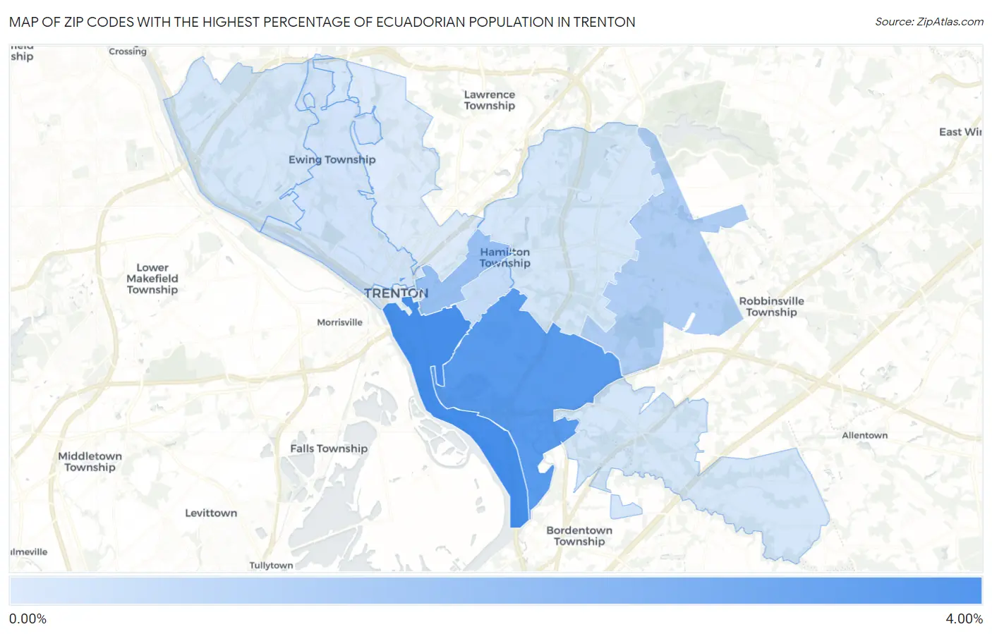 Zip Codes with the Highest Percentage of Ecuadorian Population in Trenton Map