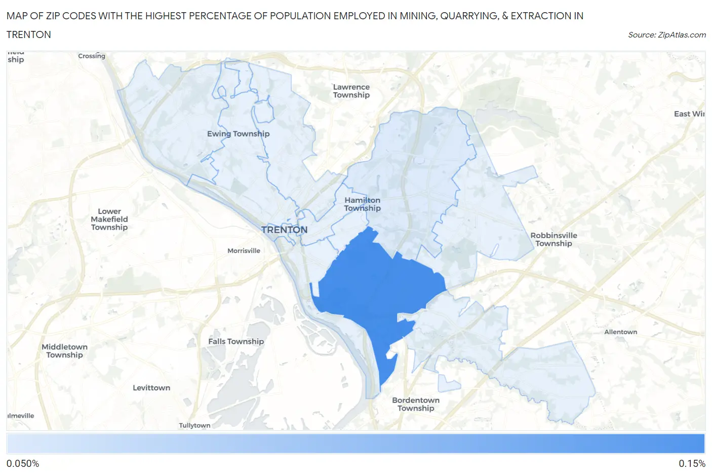 Zip Codes with the Highest Percentage of Population Employed in Mining, Quarrying, & Extraction in Trenton Map