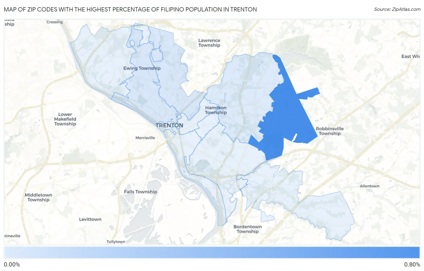 Zip Codes with the Highest Percentage of Filipino Population in Trenton Map