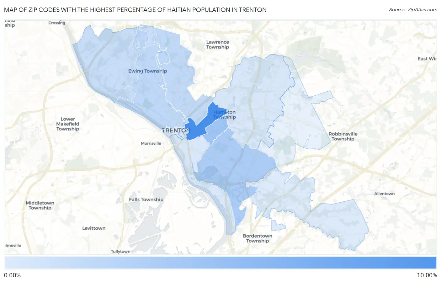 Zip Codes with the Highest Percentage of Haitian Population in Trenton Map
