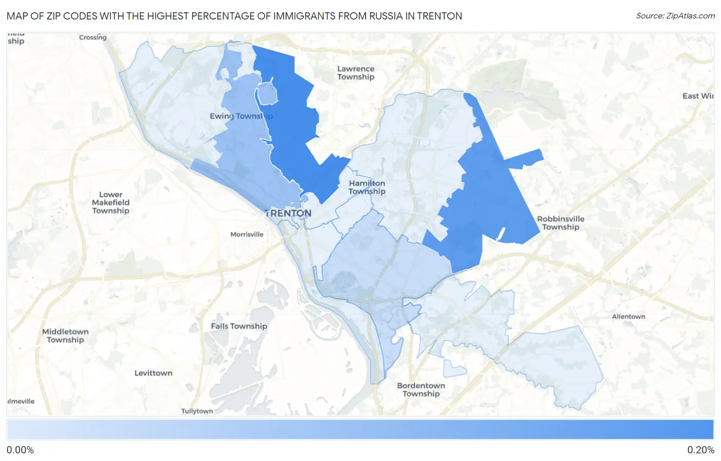 Zip Codes with the Highest Percentage of Immigrants from Russia in Trenton Map