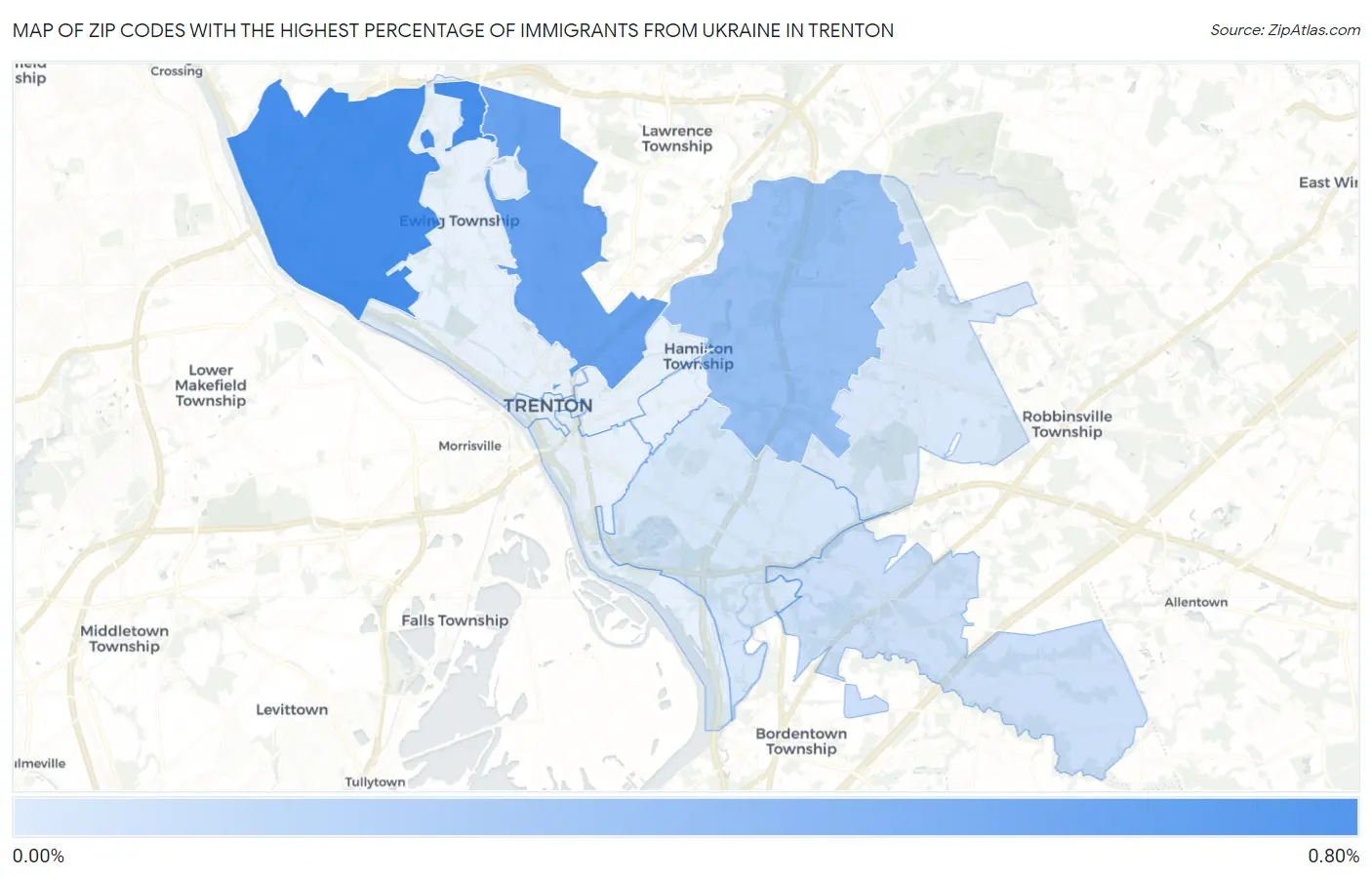 Zip Codes with the Highest Percentage of Immigrants from Ukraine in Trenton Map