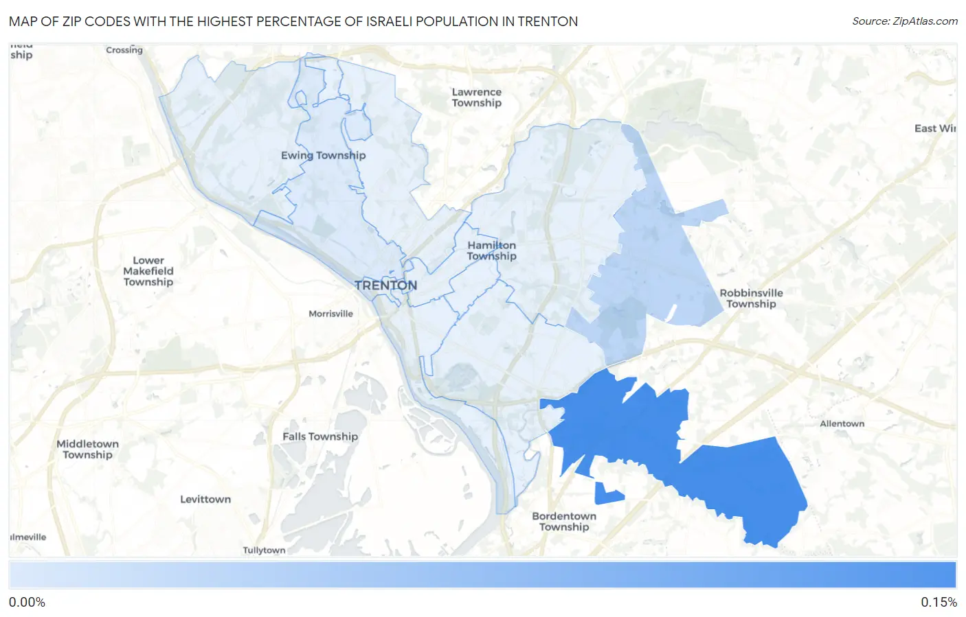 Zip Codes with the Highest Percentage of Israeli Population in Trenton Map