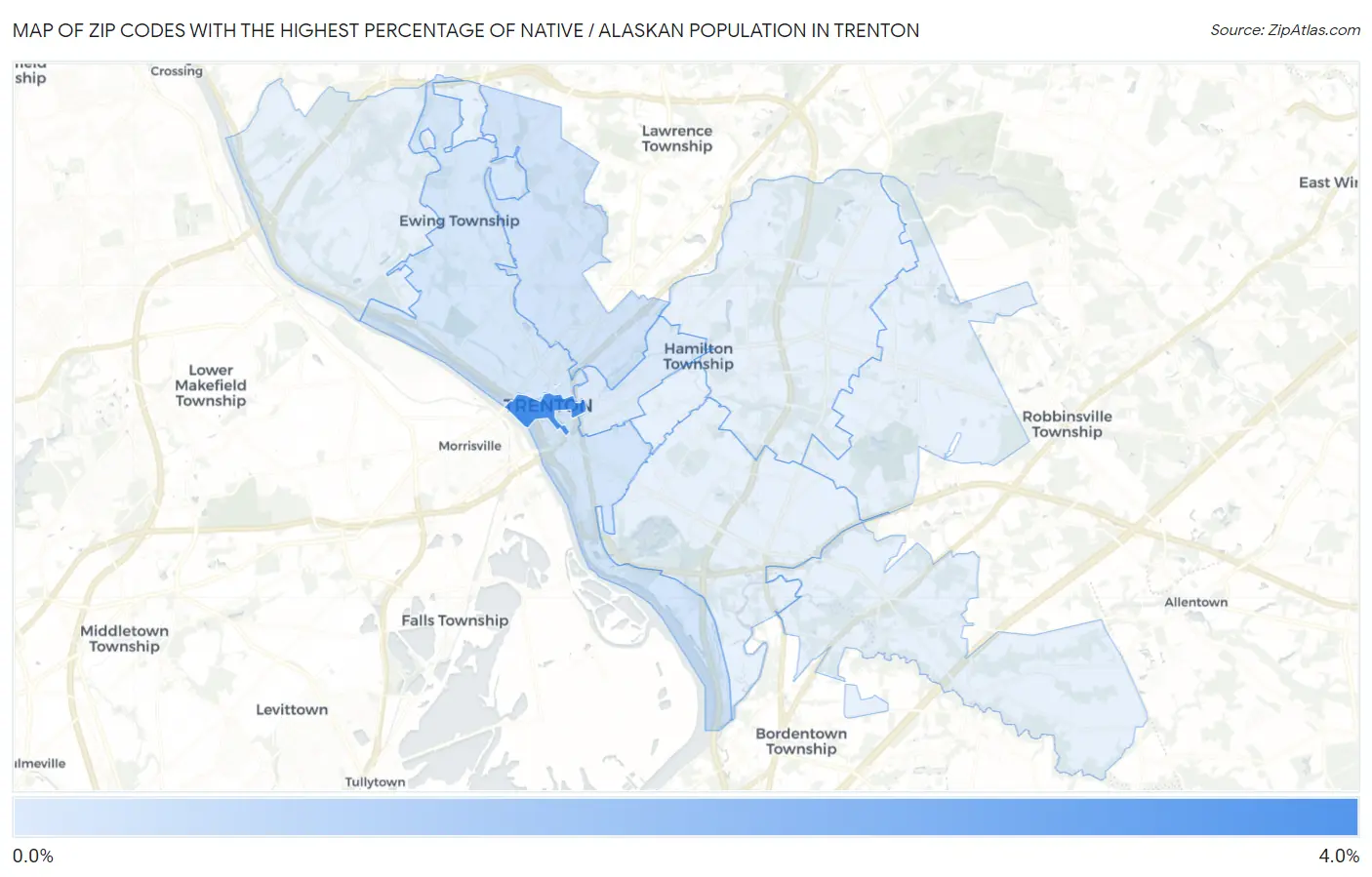 Zip Codes with the Highest Percentage of Native / Alaskan Population in Trenton Map