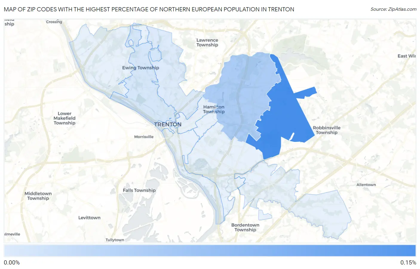 Zip Codes with the Highest Percentage of Northern European Population in Trenton Map