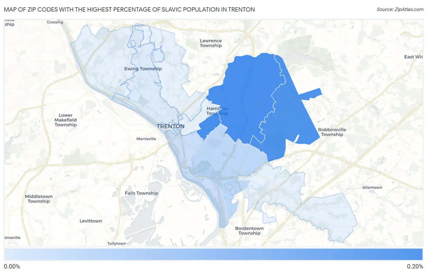 Zip Codes with the Highest Percentage of Slavic Population in Trenton Map
